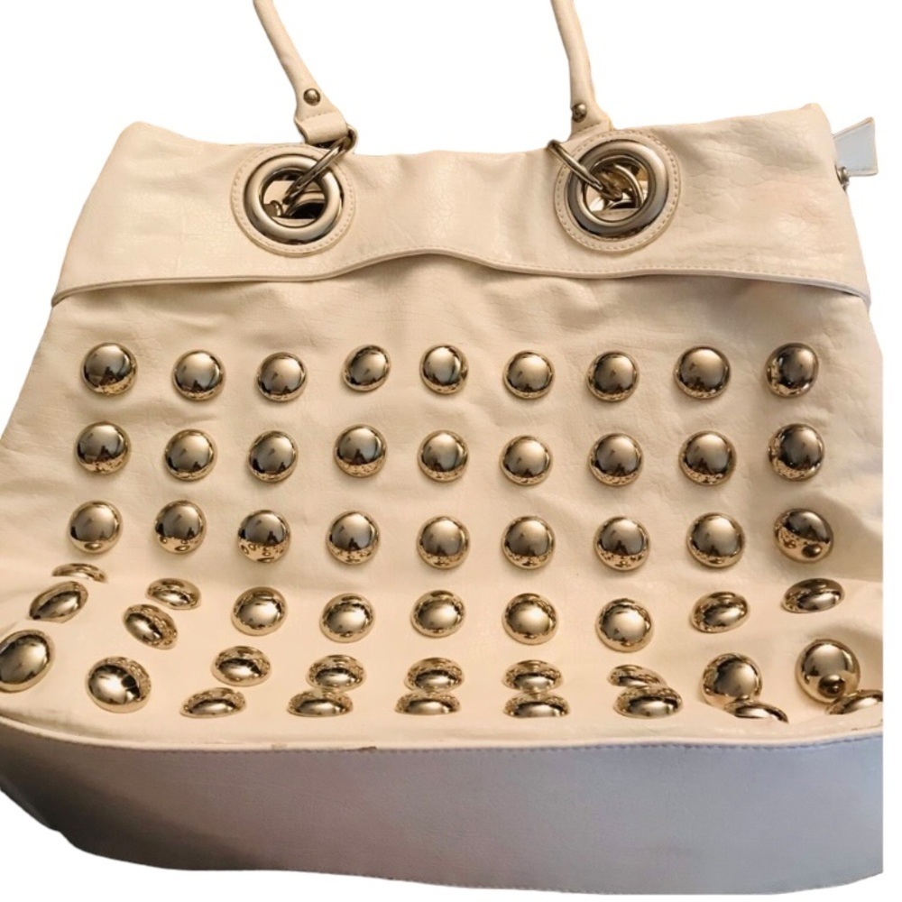 Nicole Lee made in USA white bag with large silver studs great summer  bag - Picture 4 of 16